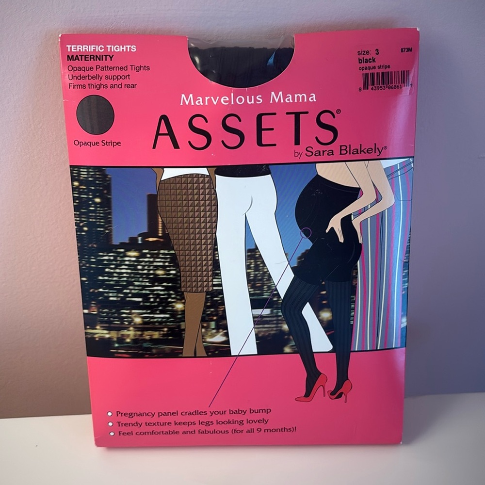 NEW Marvelous Mama ASSETS by Sara Blakely Black Opaque Stripe Terrific Tights 3